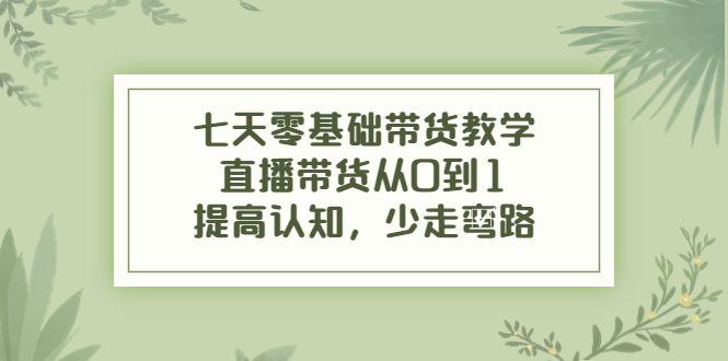 （3986期）七天零基础带货教学，直播带货从0到1，提高认知，少走弯路_中创网